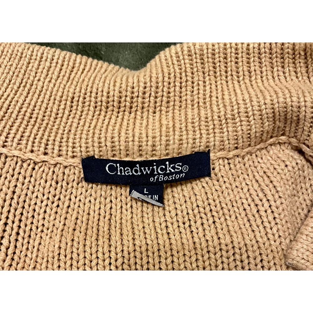 Vintage Chadwick's Cable Knit Longline Cardigan Sweater Camel Tan Size Large - Picture 10 of 10